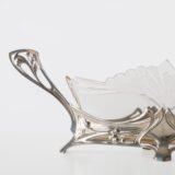 WMF silver plated centerpiece with glass insert, 1900. This centerpiece is a classic example of the Art Nouveau style. Manufactured by the prestigious German firm WMF circa 1900, it is a testament to the design of the period.