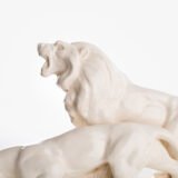 Crackle ceramic sculpture “Lion and Lioness” by L. Francois Great crackle white ceramic sculpture by the prestigious L. Francois. Made in France in the 30s of the last century by Saint-Clément. Dimensions Height 10.62 in Width 5.11 in Depth 18.5 in