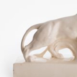 Crackle ceramic sculpture “Lion and Lioness” by L. Francois Great crackle white ceramic sculpture by the prestigious L. Francois. Made in France in the 30s of the last century by Saint-Clément. Dimensions Height 10.62 in Width 5.11 in Depth 18.5 in