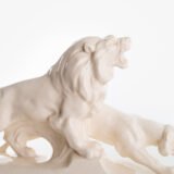 Crackle ceramic sculpture “Lion and Lioness” by L. Francois Great crackle white ceramic sculpture by the prestigious L. Francois. Made in France in the 30s of the last century by Saint-Clément. Dimensions Height 10.62 in Width 5.11 in Depth 18.5 in