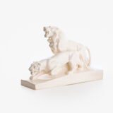 Crackle ceramic sculpture “Lion and Lioness” by L. Francois Great crackle white ceramic sculpture by the prestigious L. Francois. Made in France in the 30s of the last century by Saint-Clément. Dimensions Height 10.62 in Width 5.11 in Depth 18.5 in