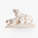 Crackle ceramic sculpture “Lion and Lioness” by L. Francois Great crackle white ceramic sculpture by the prestigious L. Francois. Made in France in the 30s of the last century by Saint-Clément. Dimensions Height 10.62 in Width 5.11 in Depth 18.5 in