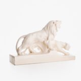 Crackle ceramic sculpture “Lion and Lioness” by L. Francois Great crackle white ceramic sculpture by the prestigious L. Francois. Made in France in the 30s of the last century by Saint-Clément. Dimensions Height 10.62 in Width 5.11 in Depth 18.5 in