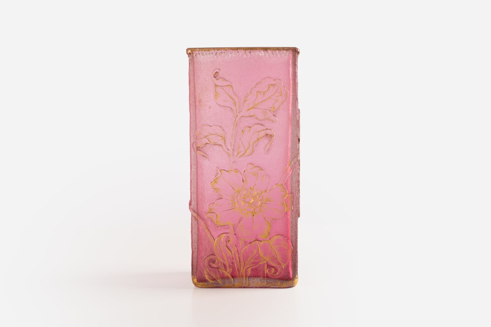 Daum Nancy, acid etched frosted glass vase, 1900's. This beautiful acid etched glass rectangular vase is a unique and timeless work of art. Made by the prestigious Daum Nancy glass factory in France.