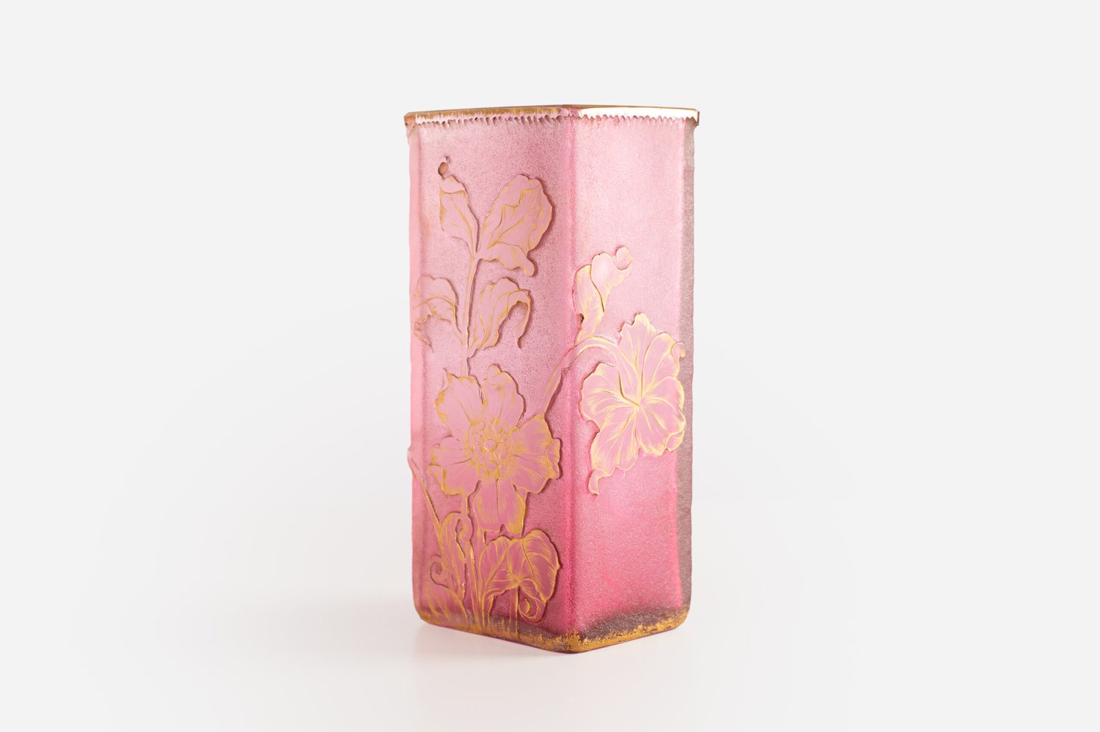 Daum Nancy, acid etched frosted glass vase, 1900's. This beautiful acid etched glass rectangular vase is a unique and timeless work of art. Made by the prestigious Daum Nancy glass factory in France.