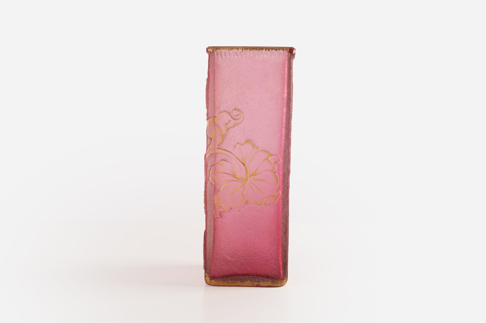 Daum Nancy, acid etched frosted glass vase, 1900's. This beautiful acid etched glass rectangular vase is a unique and timeless work of art. Made by the prestigious Daum Nancy glass factory in France.