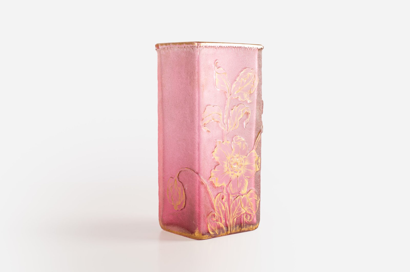 Daum Nancy, acid etched frosted glass vase, 1900's. This beautiful acid etched glass rectangular vase is a unique and timeless work of art. Made by the prestigious Daum Nancy glass factory in France.