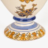 Gien faience vase, late 19th century, Renaissance decoration. Beautiful ceramic vase from the prestigious faiencerie Gien, France. Hand painted, it features a circa 1880 motif inspired by the Italian Renaissance.