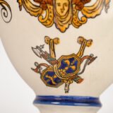 Gien faience vase, late 19th century, Renaissance decoration. Beautiful ceramic vase from the prestigious faiencerie Gien, France. Hand painted, it features a circa 1880 motif inspired by the Italian Renaissance.