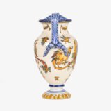 Gien faience vase, late 19th century, Renaissance decoration. Beautiful ceramic vase from the prestigious faiencerie Gien, France. Hand painted, it features a circa 1880 motif inspired by the Italian Renaissance.