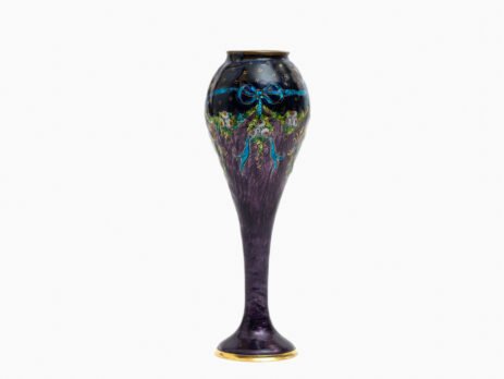 Art Nouveau enamel floral vase - Jules Sarlandie, Limoges Created by the talented Jules Sarlandie for Limoges, this piece impresses with its exquisiteness and fine details. Signed on the edge of the foot.