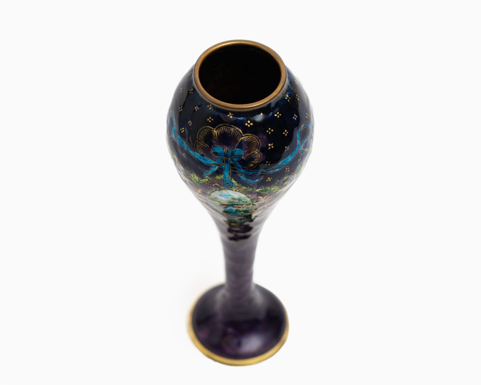 Art Nouveau enamel floral vase - Jules Sarlandie, Limoges Created by the talented Jules Sarlandie for Limoges, this piece impresses with its exquisiteness and fine details. Signed on the edge of the foot.