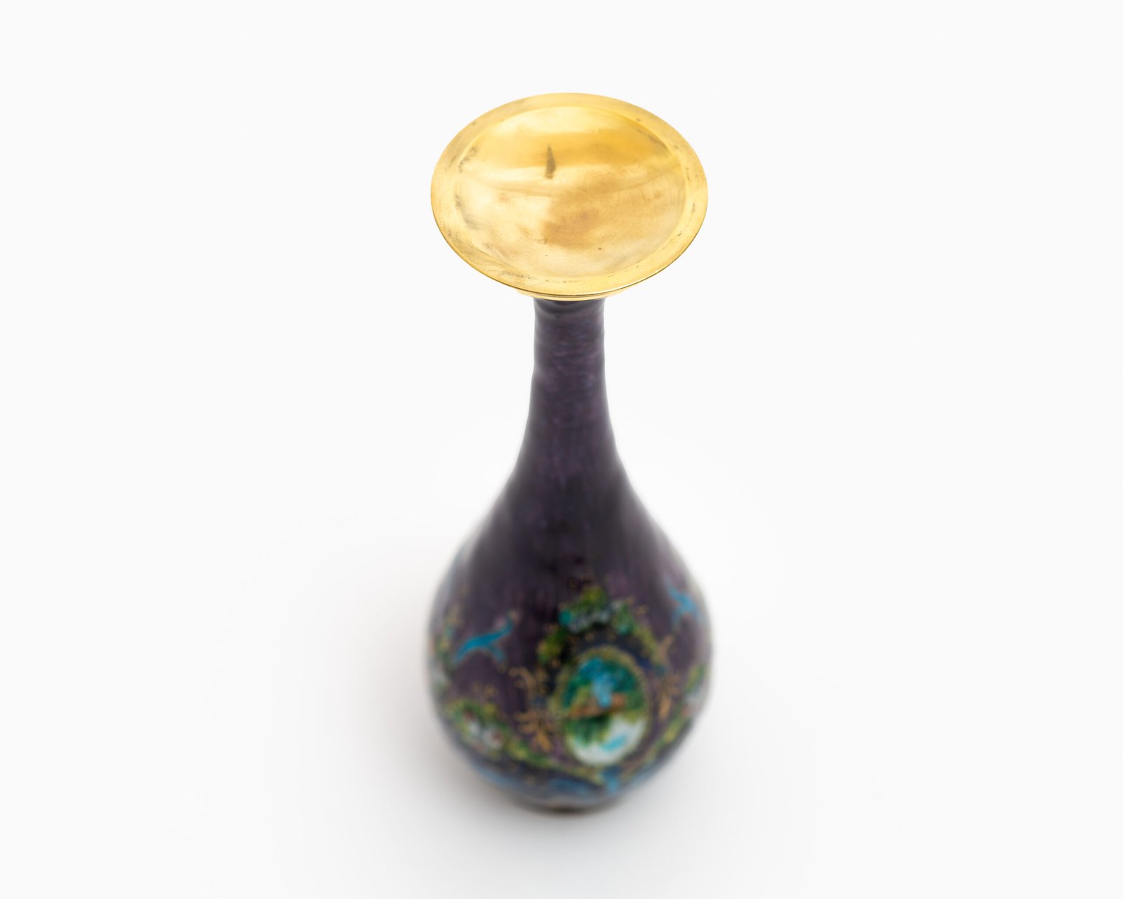 Art Nouveau enamel floral vase - Jules Sarlandie, Limoges Created by the talented Jules Sarlandie for Limoges, this piece impresses with its exquisiteness and fine details. Signed on the edge of the foot.