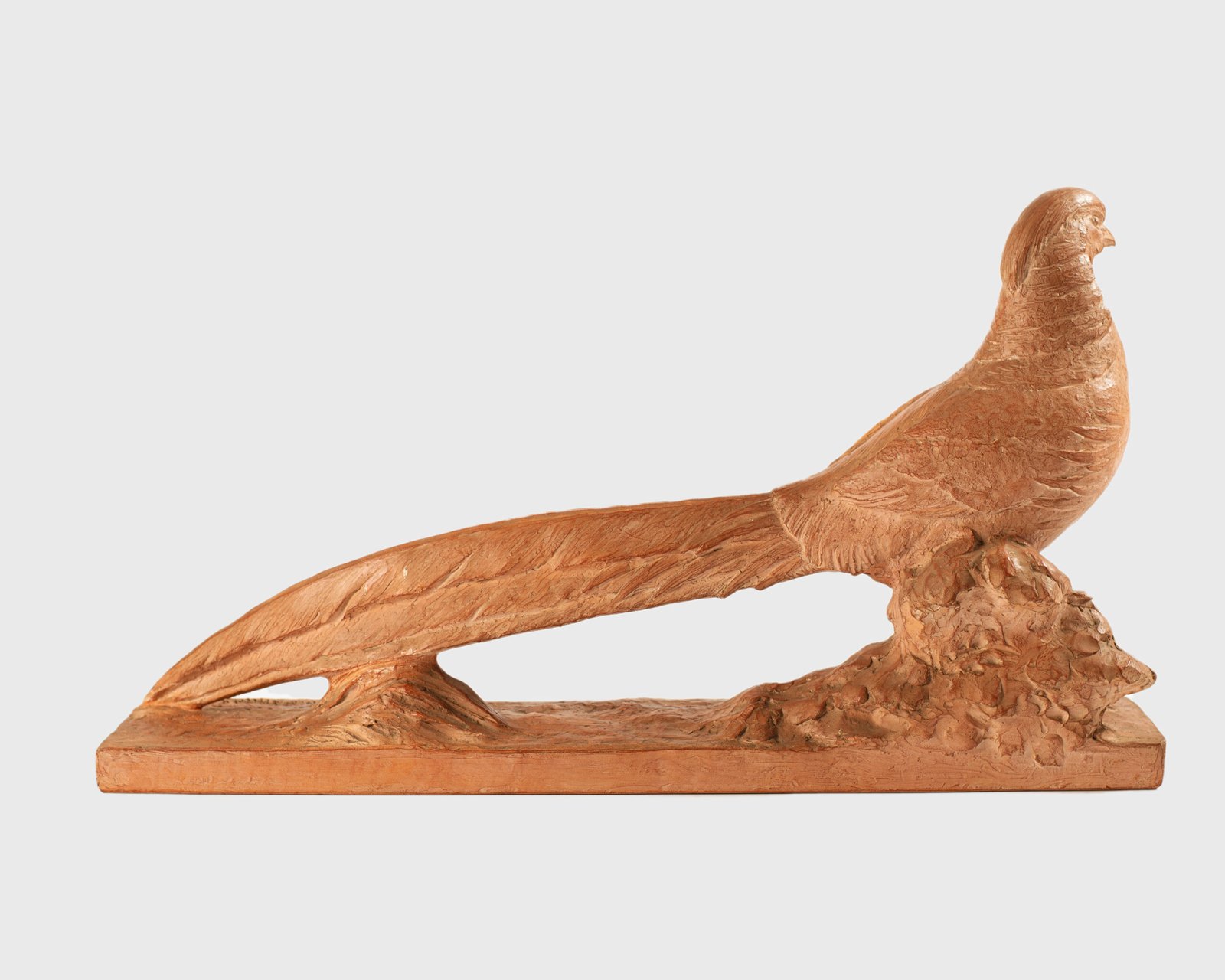 magnificent "Golden Pheasant" terracotta sculpture by Henri Bargas! Crafted by the renowned French sculptor in the 1920s, this stunning piece encapsulates the essence of Art Deco.