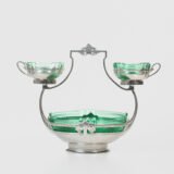 Exquisite WMF Art Nouveau Fruit Basket - Silver Plated Brass and Green Glass 1900's Discover a true gem of Art Nouveau design with this stunning WMF fruit basket, made in Germany between 1900 and 1910.