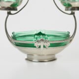 Exquisite WMF Art Nouveau Fruit Basket - Silver Plated Brass and Green Glass 1900's Discover a true gem of Art Nouveau design with this stunning WMF fruit basket, made in Germany between 1900 and 1910.