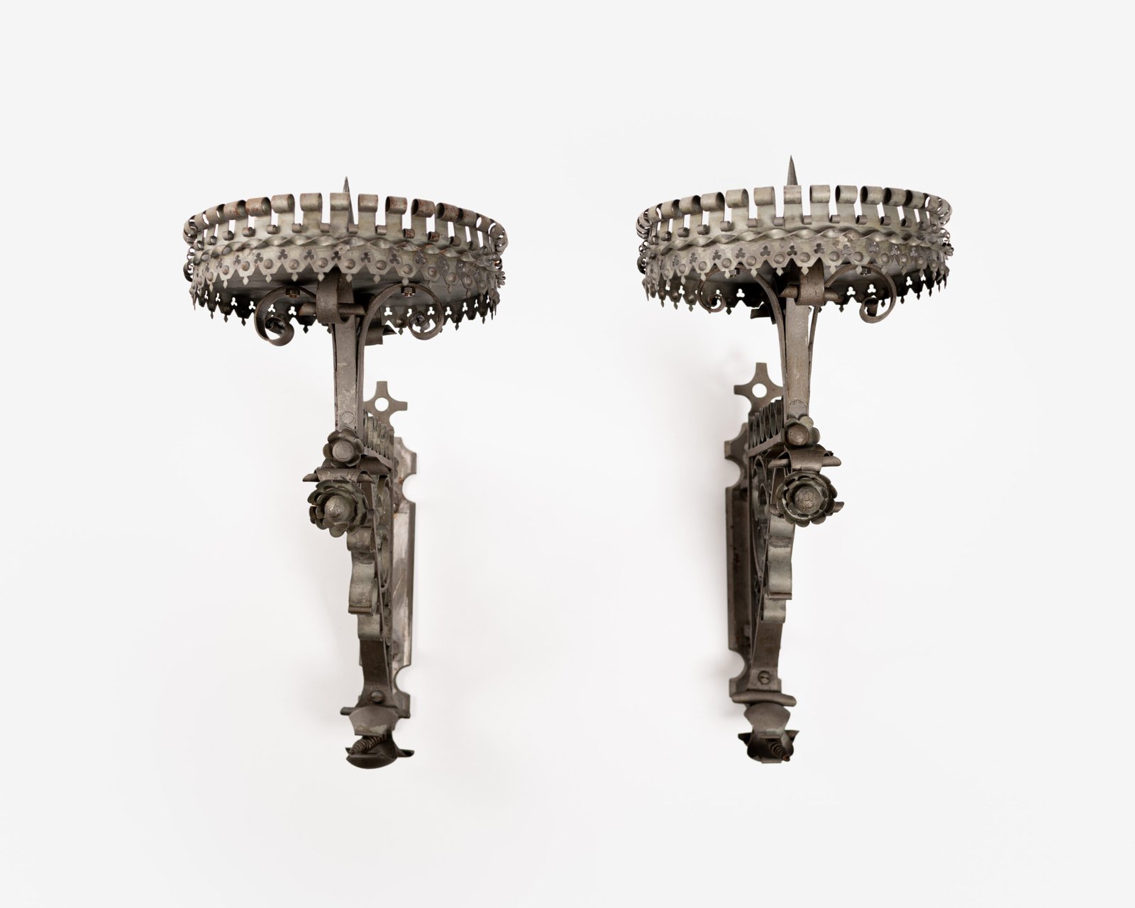 Pair of 19th Century Neo-Gothic Wrought Iron Sconces, Netherlands, Sacred Art