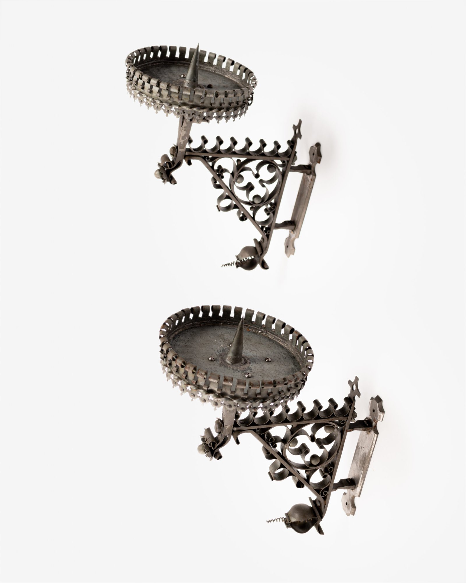 Pair of 19th Century Neo-Gothic Wrought Iron Sconces, Netherlands, Sacred Art