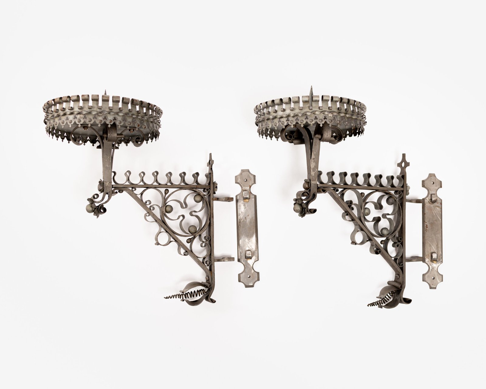 Pair of 19th Century Neo-Gothic Wrought Iron Sconces, Netherlands, Sacred Art