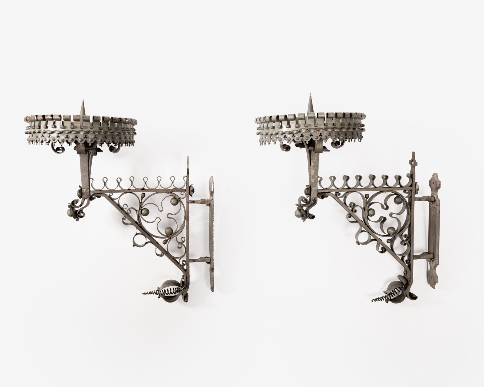 Pair of 19th Century Neo-Gothic Wrought Iron Sconces, Netherlands, Sacred Art