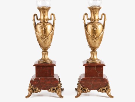 Antique French vases, Louis Philippe style, XIX century Elegant pair of Louis Philippe style floral vases, created in France in the mid-19th century.