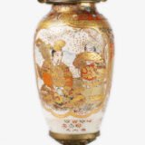 Elegant Japanese Satsuma candlesticks, Golden Brass, (Meiji 1868-1912) Pair of antique Japanese Satsuma ceramic candlesticks, with gilt brass frame, made in Japan for export during the Meiji period (1868-1912).