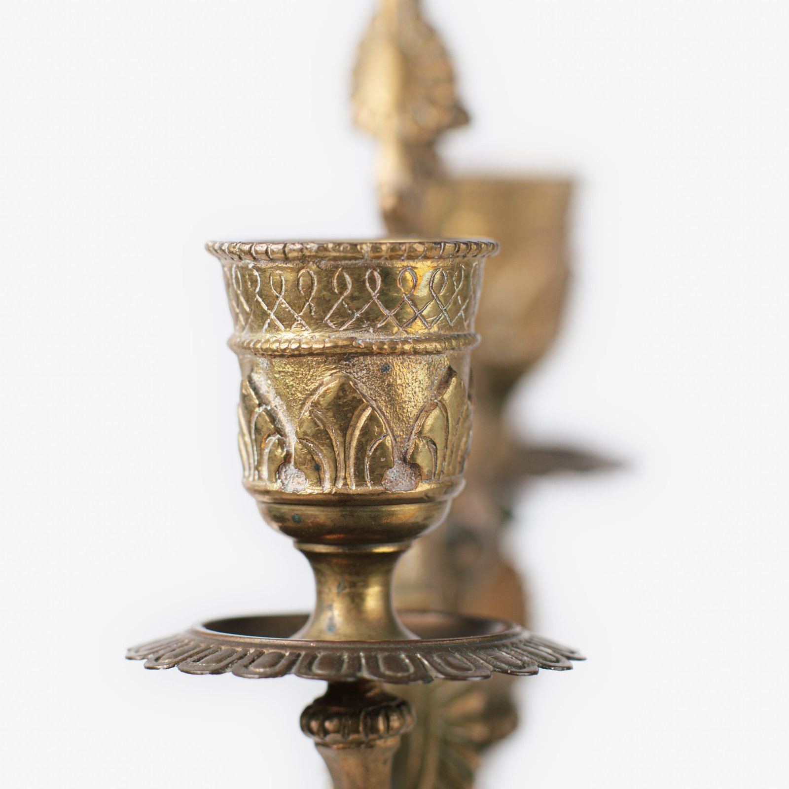 Elegant Japanese Satsuma candlesticks, Golden Brass, (Meiji 1868-1912) Pair of antique Japanese Satsuma ceramic candlesticks, with gilt brass frame, made in Japan for export during the Meiji period (1868-1912).