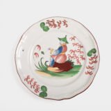Fine faience dish from Les Islettes, France, 18th century - “chinoiserie” - 10,6 in. Magnificent faïence earthenware dish from the renowned manufacture of Les Islettes, dated to the last quarter of the 18th century.