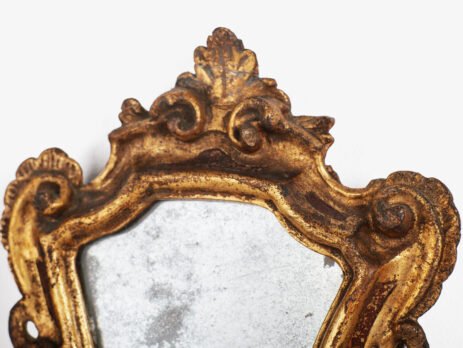 “Pair of 18th-century Italian Baroque devotional frames (cartas de gloria) with hand-carved wood, original gold leaf gilding, and mercury glass mirrors, Lombard-Venetian school.”