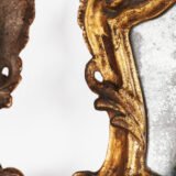 “Pair of 18th-century Italian Baroque devotional frames (cartas de gloria) with hand-carved wood, original gold leaf gilding, and mercury glass mirrors, Lombard-Venetian school.”