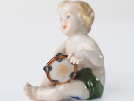 Exceptional Höchst Porcelain Putti set of four musical Rococo figures, hand-painted ca. 1767–1779, each marked with the Höchst six-spoked wheel.