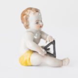 Delicate set of four hand-painted porcelain putti musicians crafted by the Höchst manufactory in Germany, circa 1767–1779. Each figure depicts a different musical instrument and bears the distinctive Höchst wheel mark with radiating spokes. Approx. 1.77 × 1.77 × 1.18 in. A fine example of late Rococo artistry.