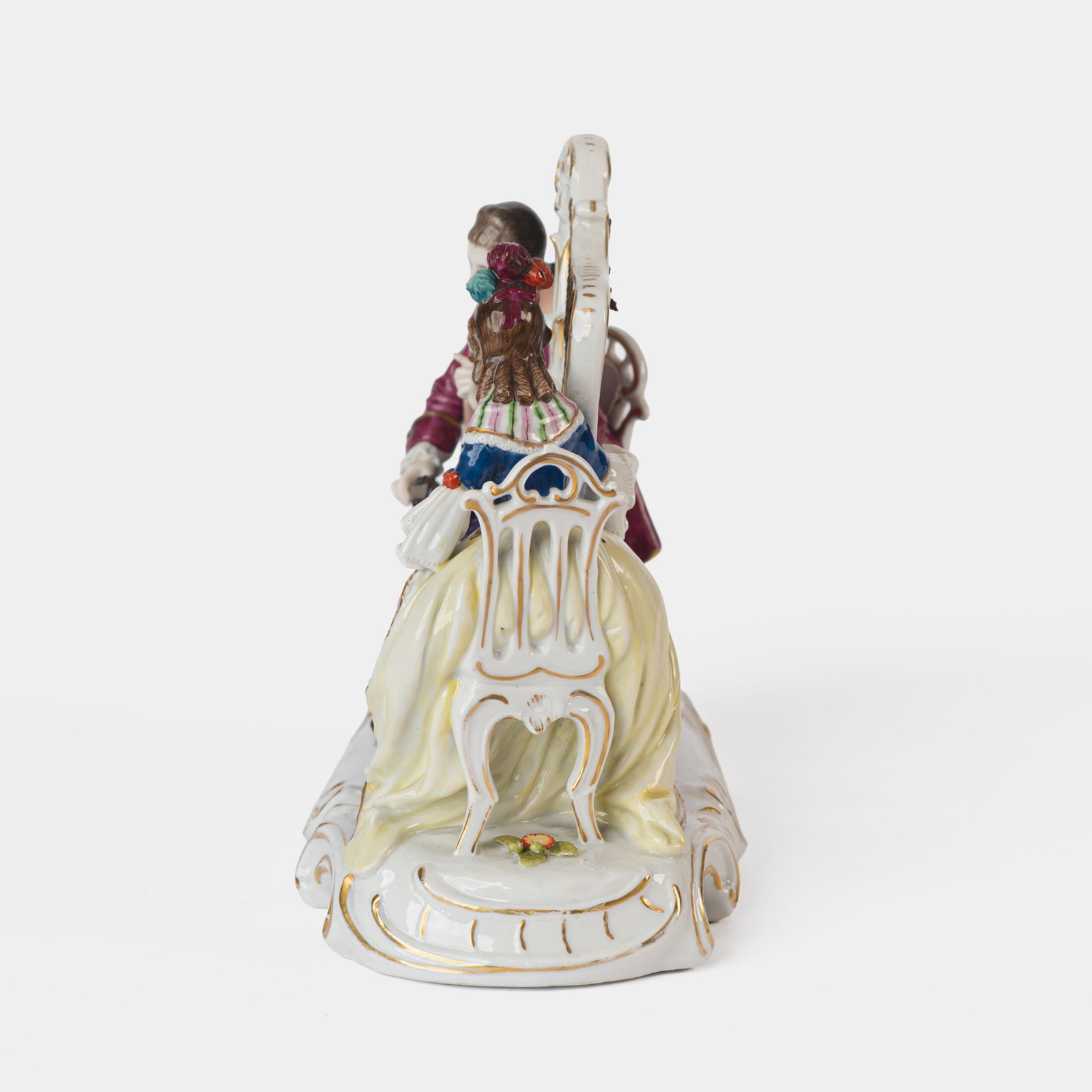 Antique 18th century Ludwigsburg porcelain figurine: Rococo musical couple with mandolin and harp