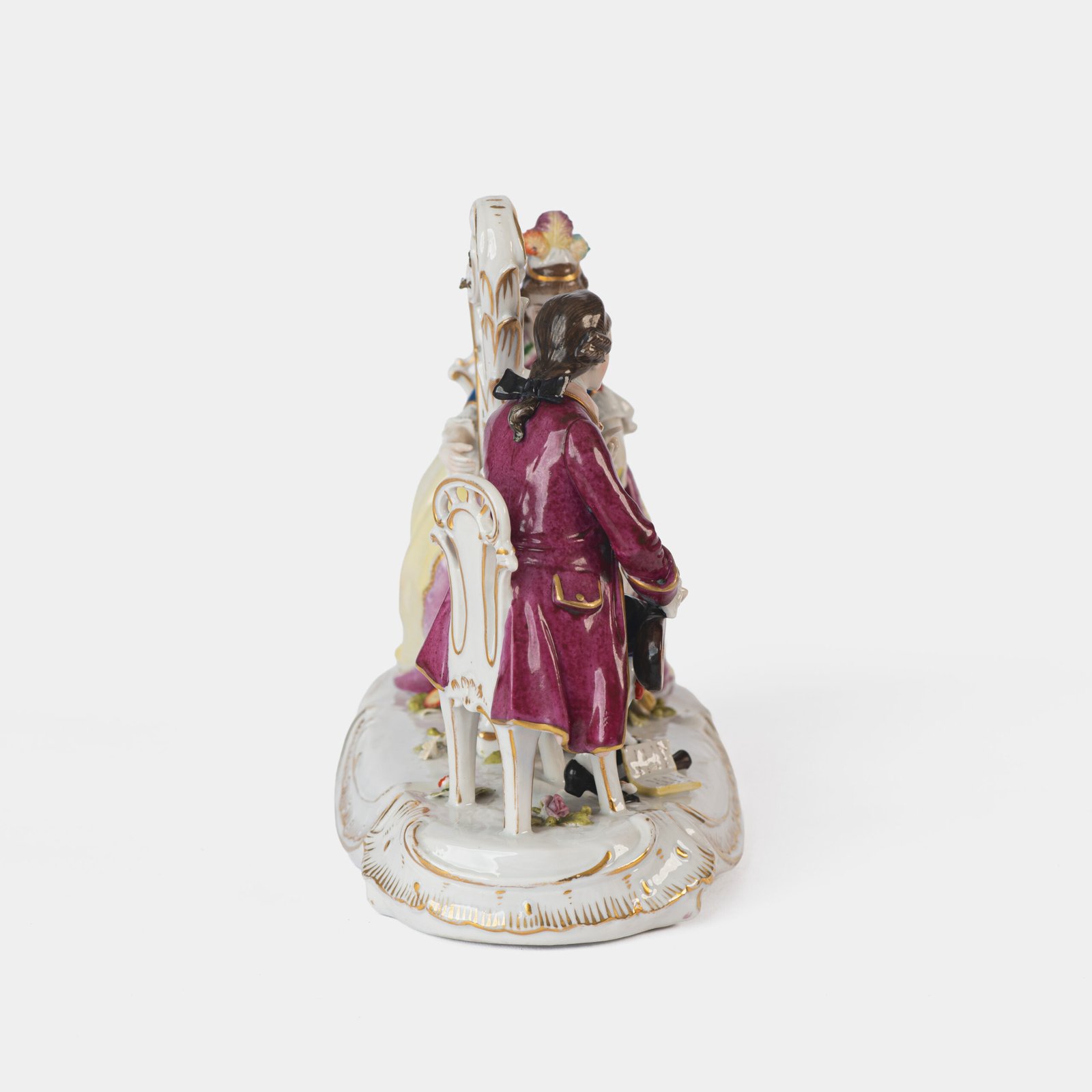 Antique 18th century Ludwigsburg porcelain figurine: Rococo musical couple with mandolin and harp
