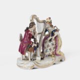 Antique 18th century Ludwigsburg porcelain figurine: Rococo musical couple with mandolin and harp