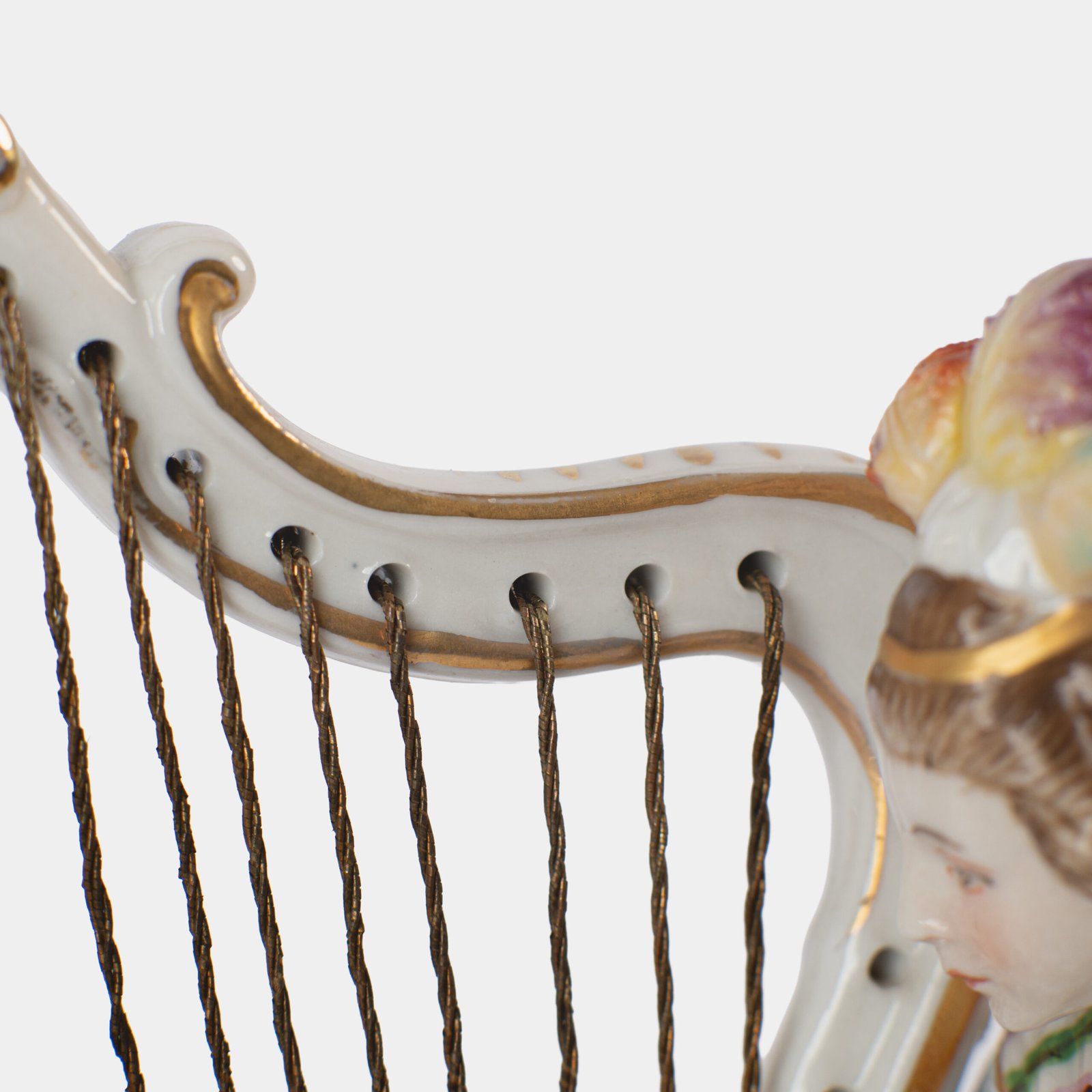 Antique 18th century Ludwigsburg porcelain figurine: Rococo musical couple with mandolin and harp