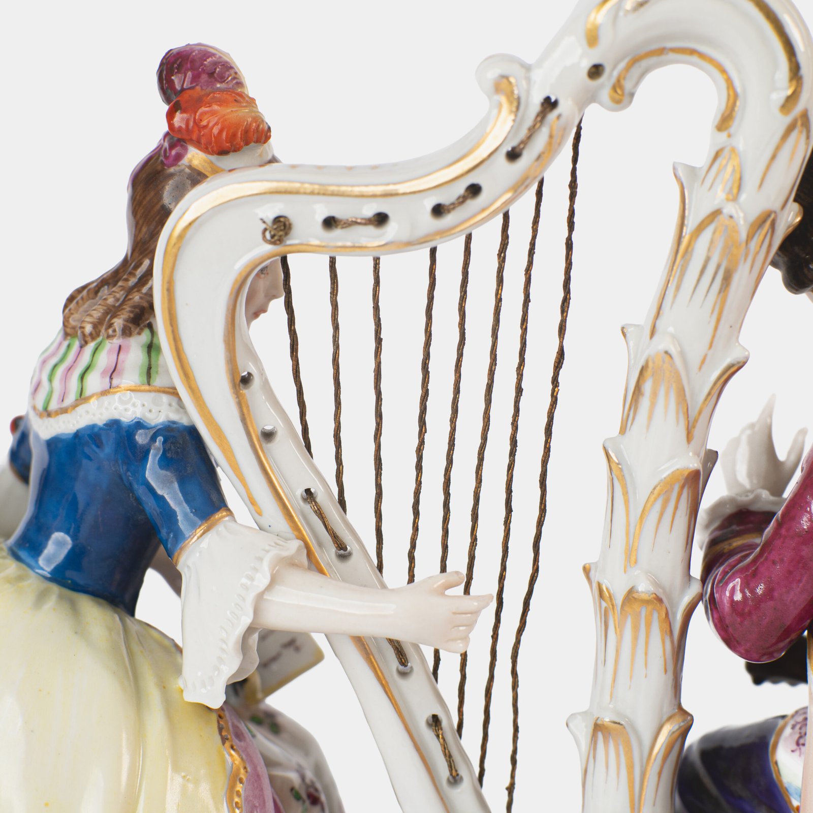 Antique 18th century Ludwigsburg porcelain figurine: Rococo musical couple with mandolin and harp