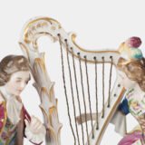 Antique 18th century Ludwigsburg porcelain figurine: Rococo musical couple with mandolin and harp