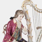 Antique 18th century Ludwigsburg porcelain figurine: Rococo musical couple with mandolin and harp