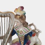 Antique 18th century Ludwigsburg porcelain figurine: Rococo musical couple with mandolin and harp