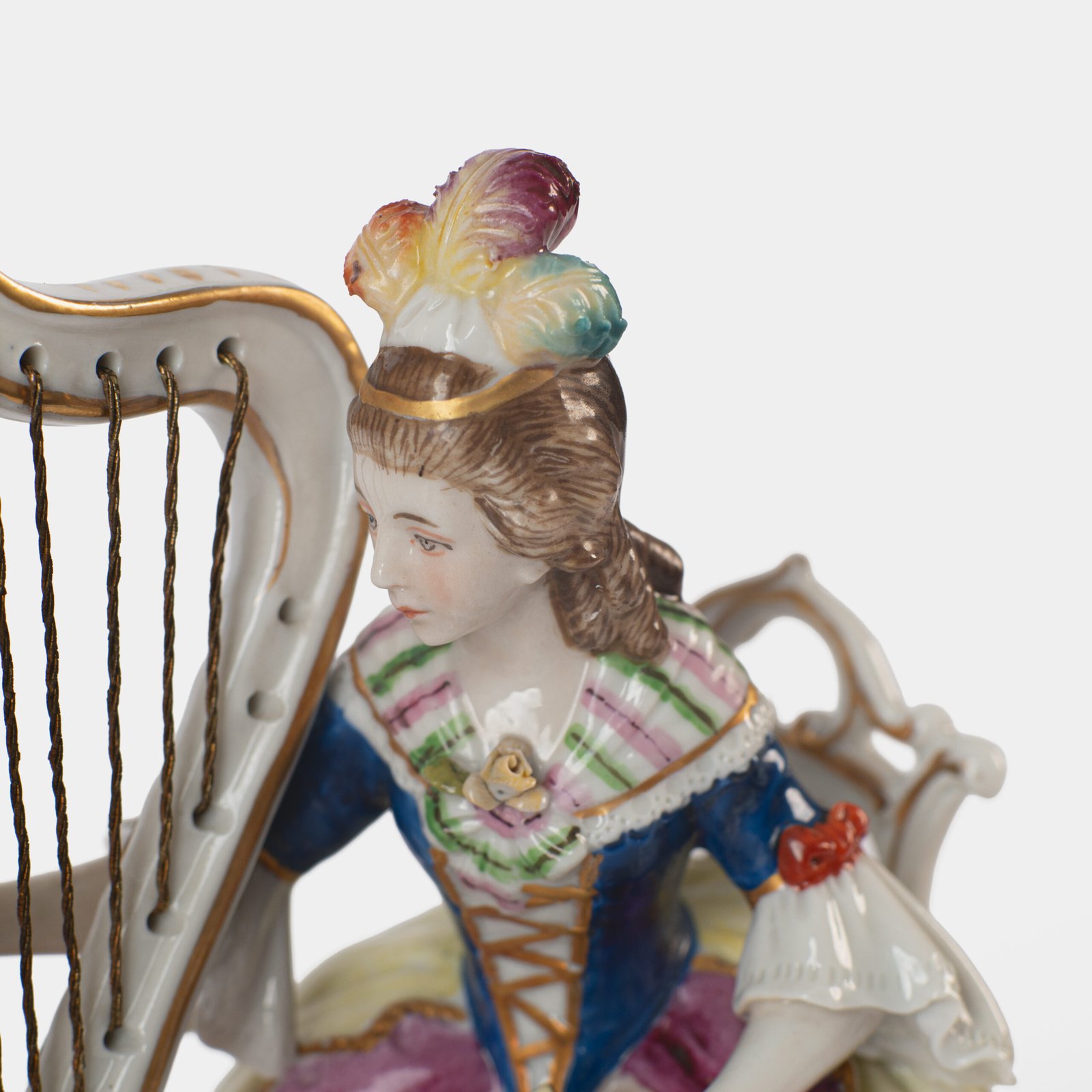 Antique 18th century Ludwigsburg porcelain figurine: Rococo musical couple with mandolin and harp
