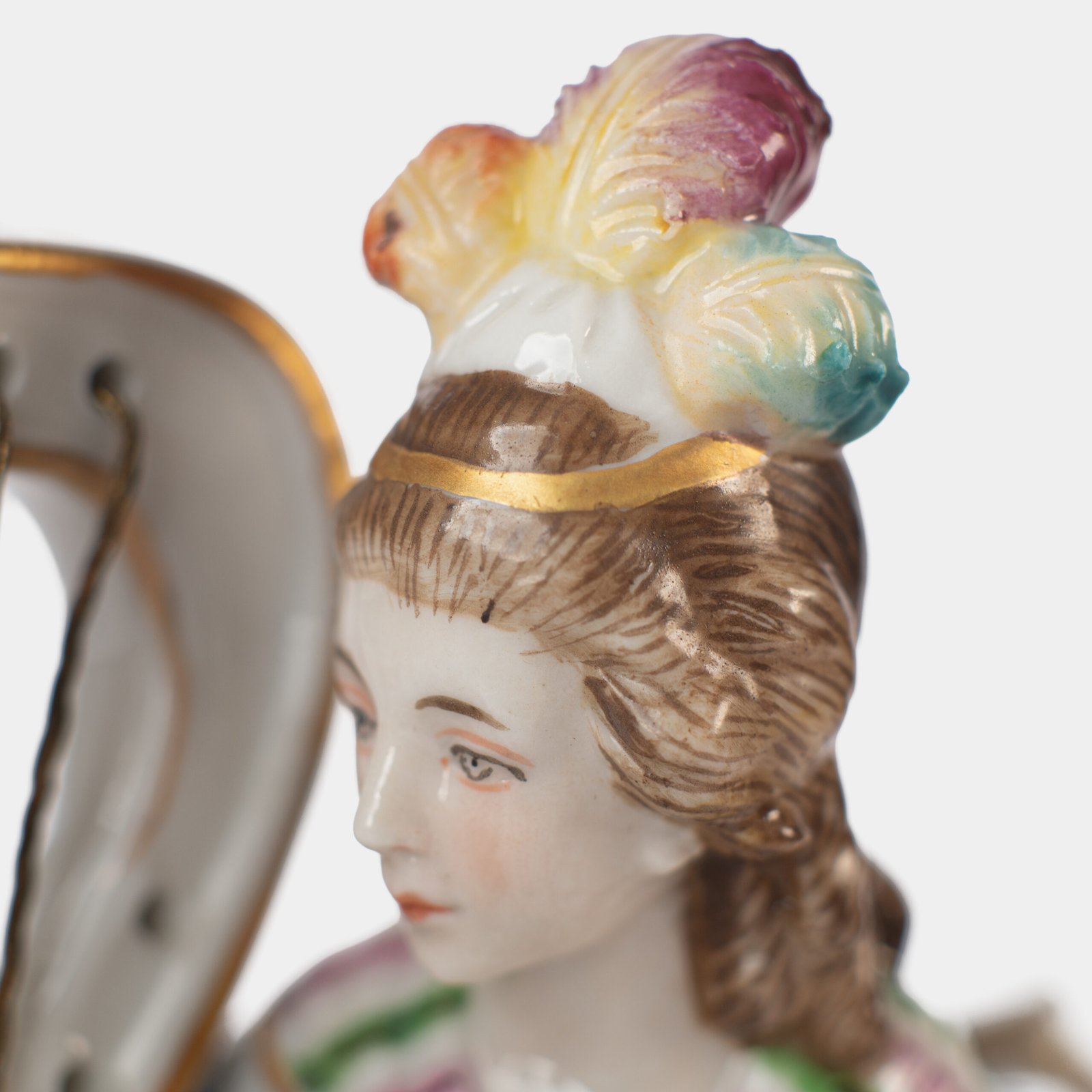 Antique 18th century Ludwigsburg porcelain figurine: Rococo musical couple with mandolin and harp