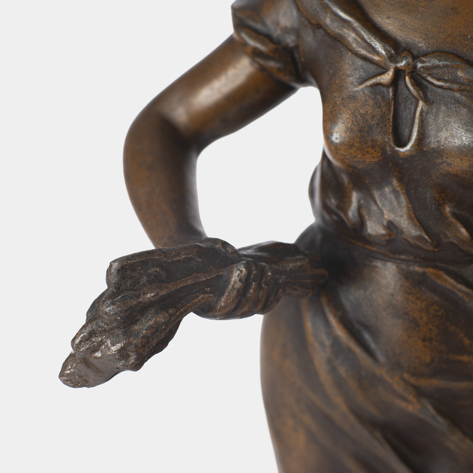 "Pair of Art Nouveau sculptures by Auguste Moreau, La Moisson and Le Message, in zinc with a bronze patina on a marble base, circa 1880-1900."