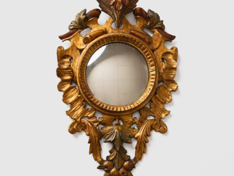 French convex mirror with gilt carved frame and original convex glass (c.1880–1920)