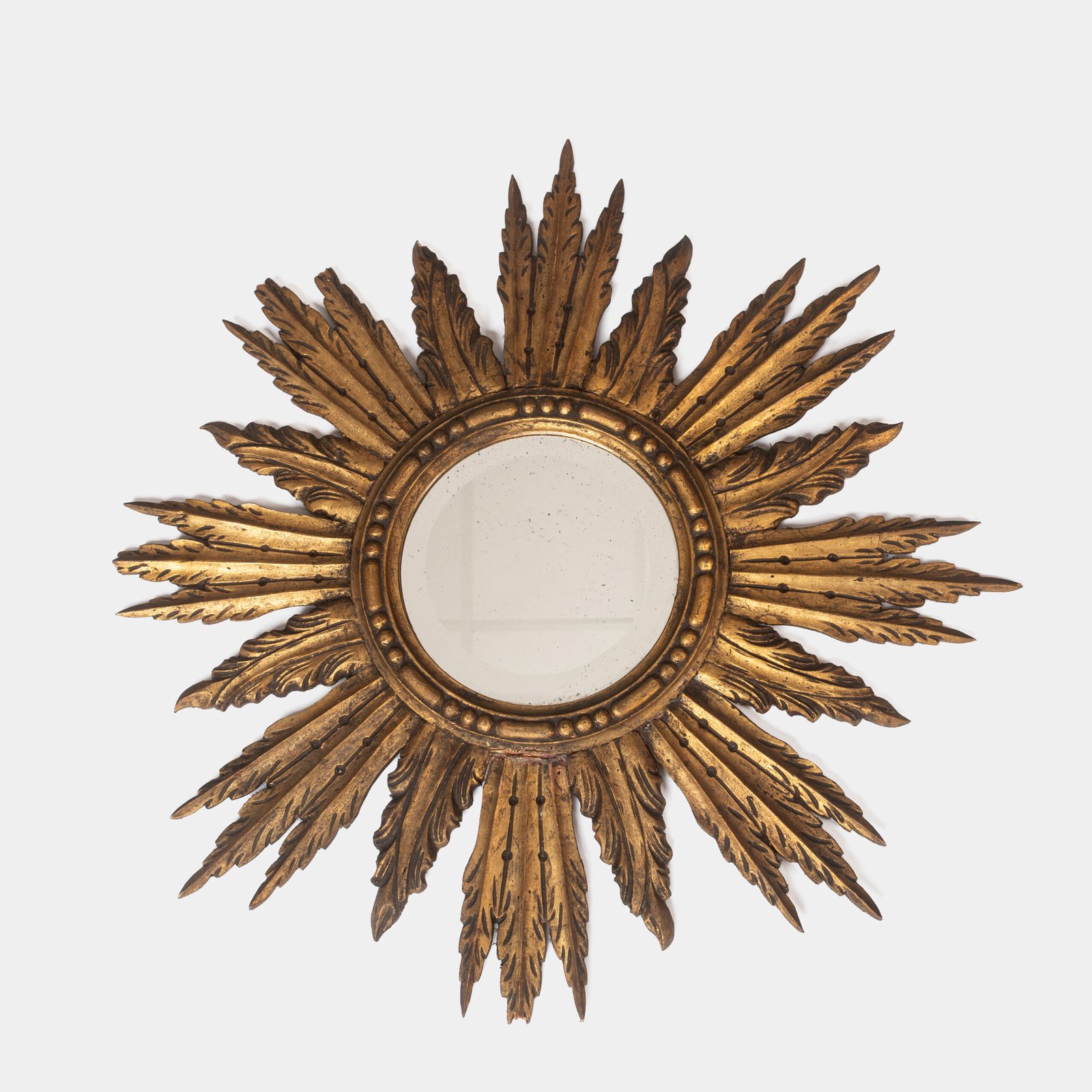 Exceptional antique sunburst mirror, Art Deco Portugal, 62 cm (24.4 in).