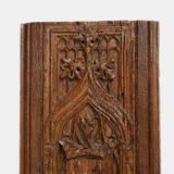Historic Gothic oak relief with crowned fleur-de-lis arms of Anne de Bretagne, Flamboyant carving c.1495–1510, original patina.