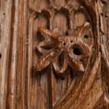 Historic Gothic oak relief with crowned fleur-de-lis arms of Anne de Bretagne, Flamboyant carving c.1495–1510, original patina.
