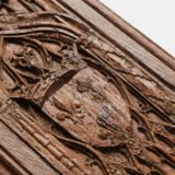 Historic Gothic oak relief with crowned fleur-de-lis arms of Anne de Bretagne, Flamboyant carving c.1495–1510, original patina.