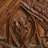 Historic Gothic oak relief with crowned fleur-de-lis arms of Anne de Bretagne, Flamboyant carving c.1495–1510, original patina.