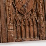 Historic Gothic oak relief with crowned fleur-de-lis arms of Anne de Bretagne, Flamboyant carving c.1495–1510, original patina.